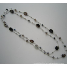 Daking Hand Knotted Cord Necklace with Freshwater Pearl and Stone